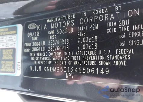 2019 Kia Sedona Ex z USA, uszkodzony, nr VIN KNDMB5C12K6506149